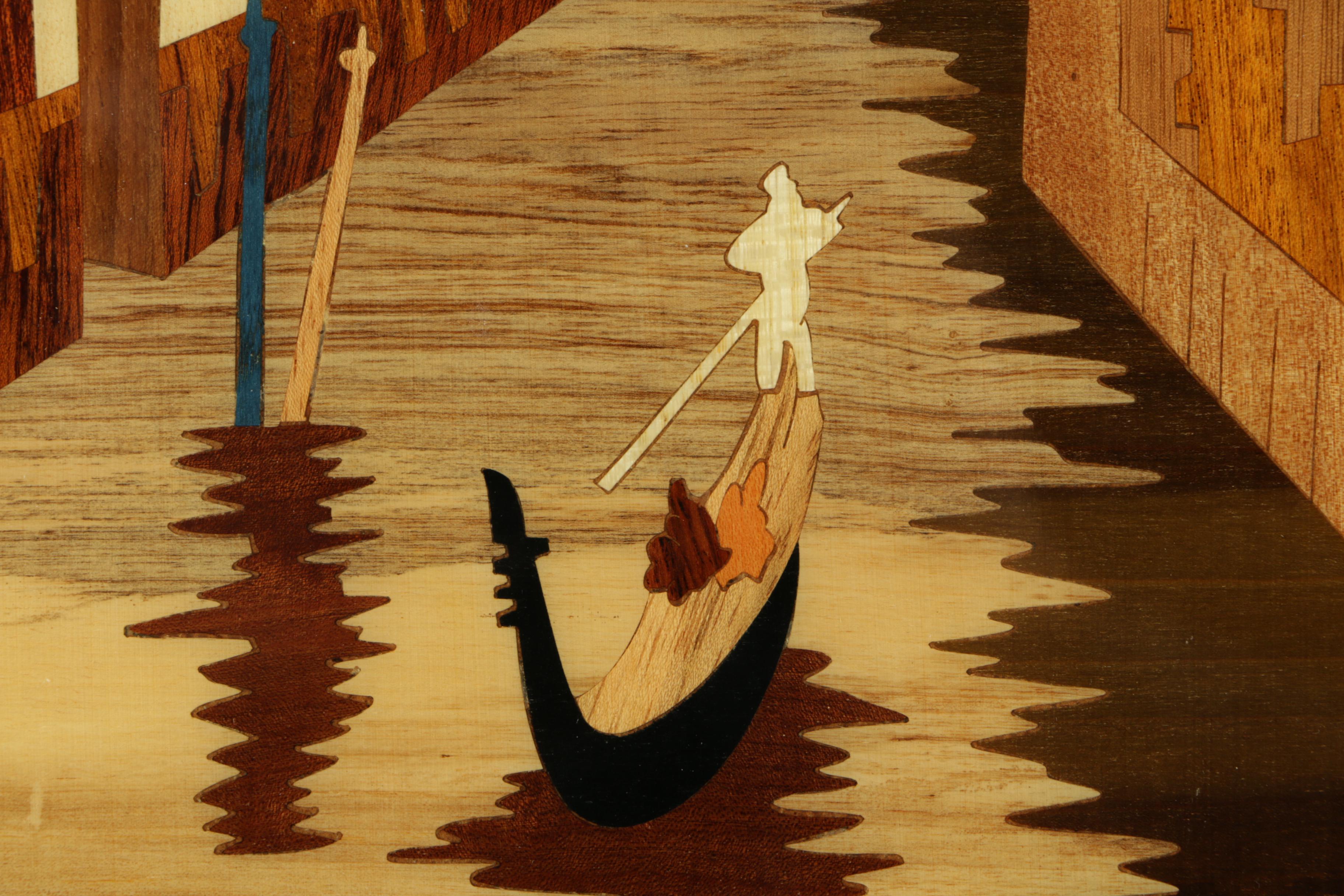 Stained Wood Collage of Gondola on a Canal