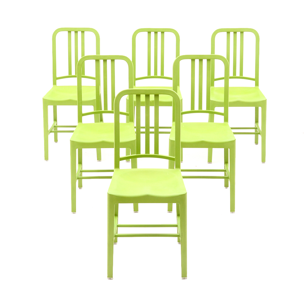 Set of Six Green "111-Navy" Recycled Chairs