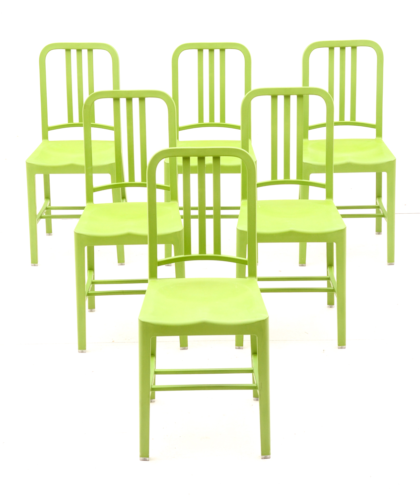Set of Six Green "111-Navy" Recycled Chairs