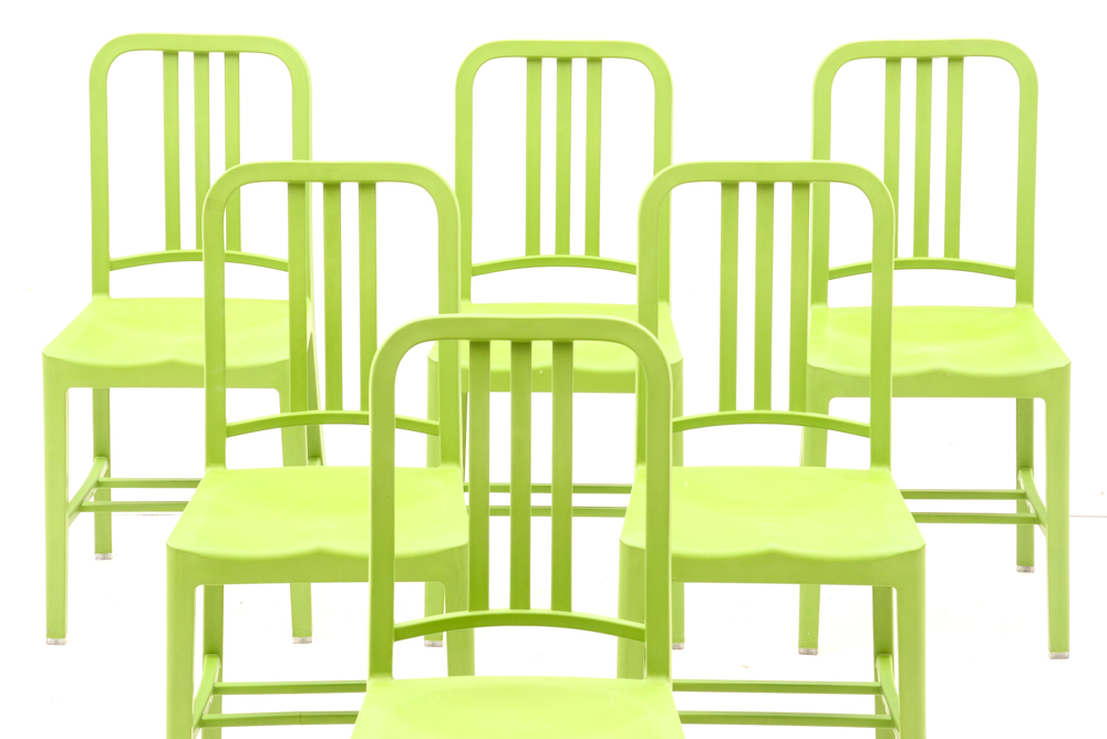 Set of Six Green "111-Navy" Recycled Chairs