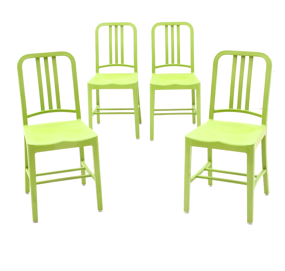 Set of Four Green "111-Navy" Recycled Chairs