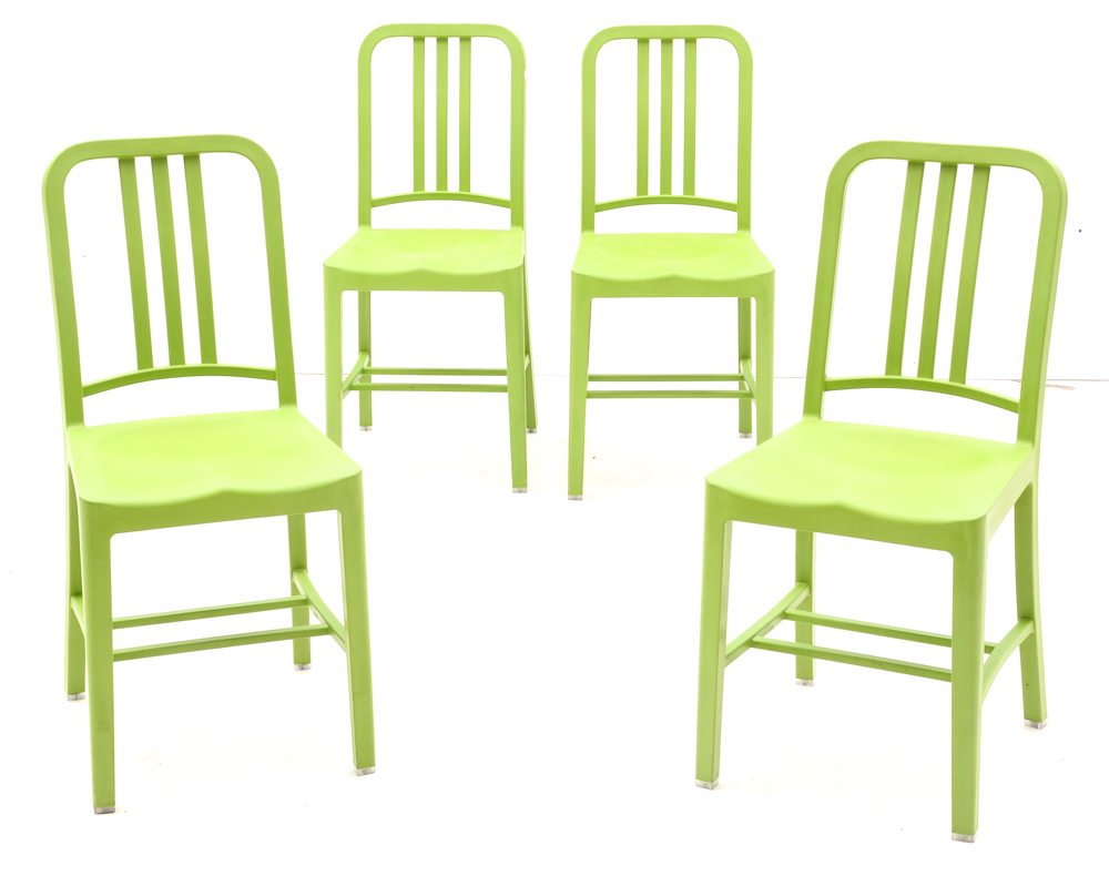 Set of Four Green "111-Navy" Recycled Chairs