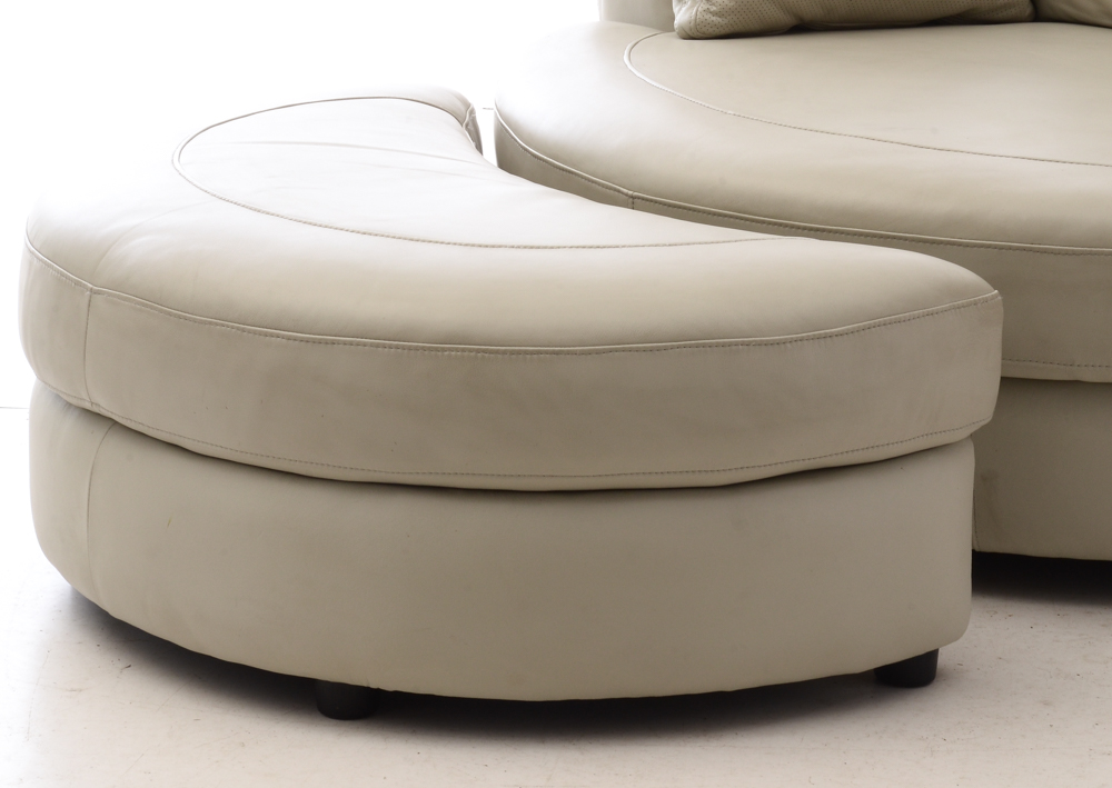 White Leather Turntable Armchair with Ottoman