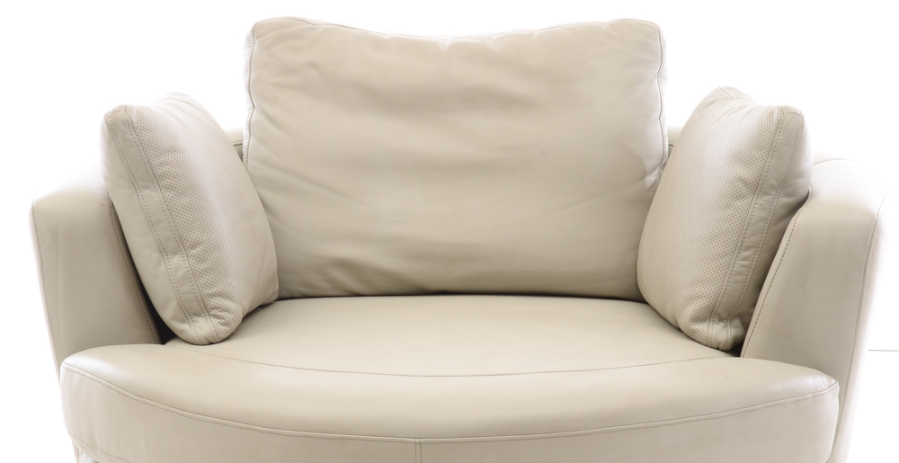 White Leather Turntable Armchair with Ottoman