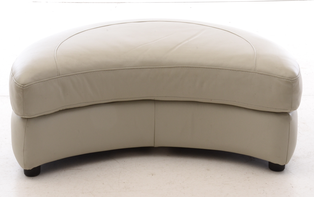 White Leather Turntable Armchair with Ottoman