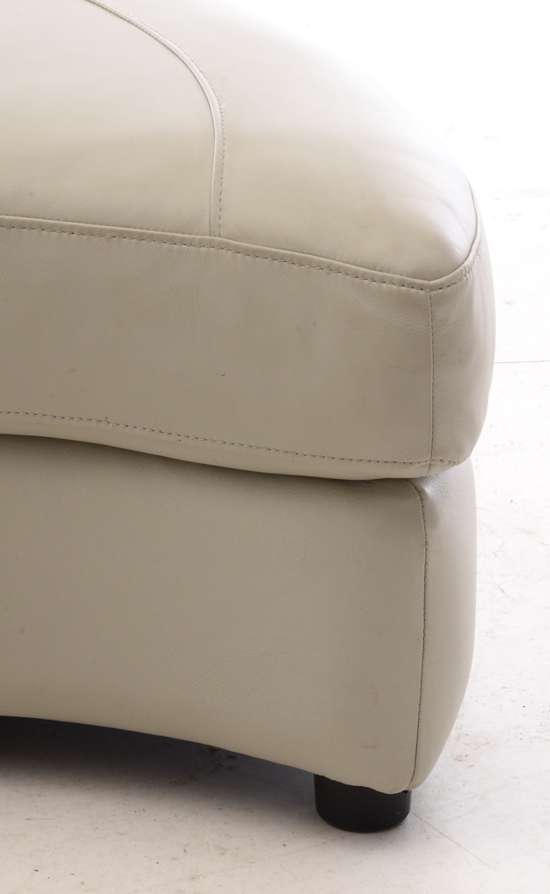 White Leather Turntable Armchair with Ottoman