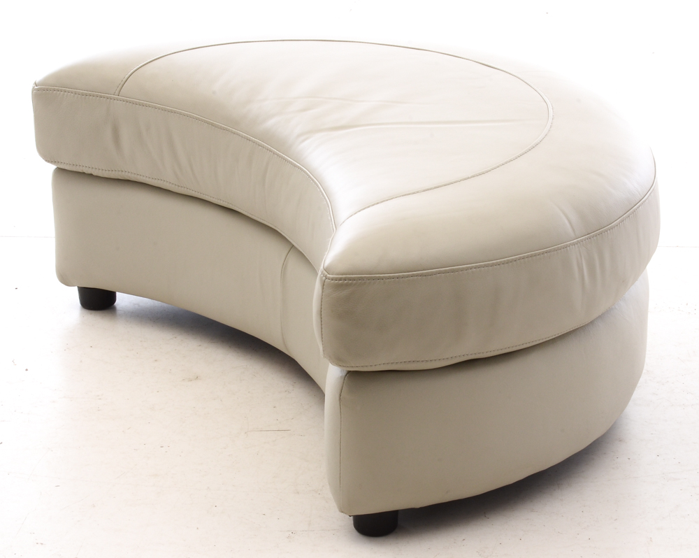 White Leather Turntable Armchair with Ottoman