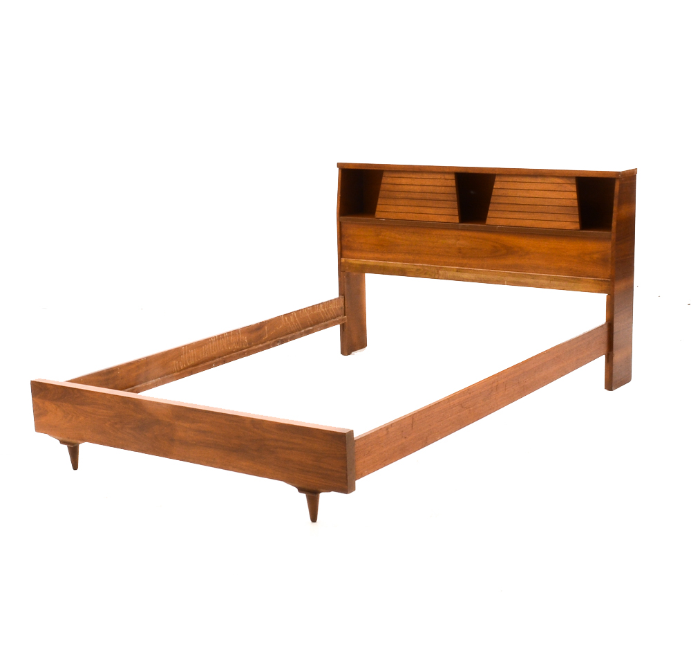 Mid Century Modern Full Size Walnut Bookcase Bed