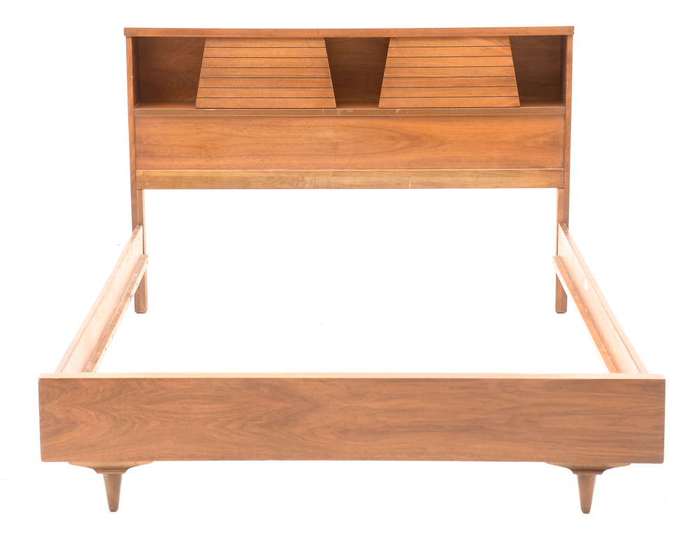Mid Century Modern Full Size Walnut Bookcase Bed