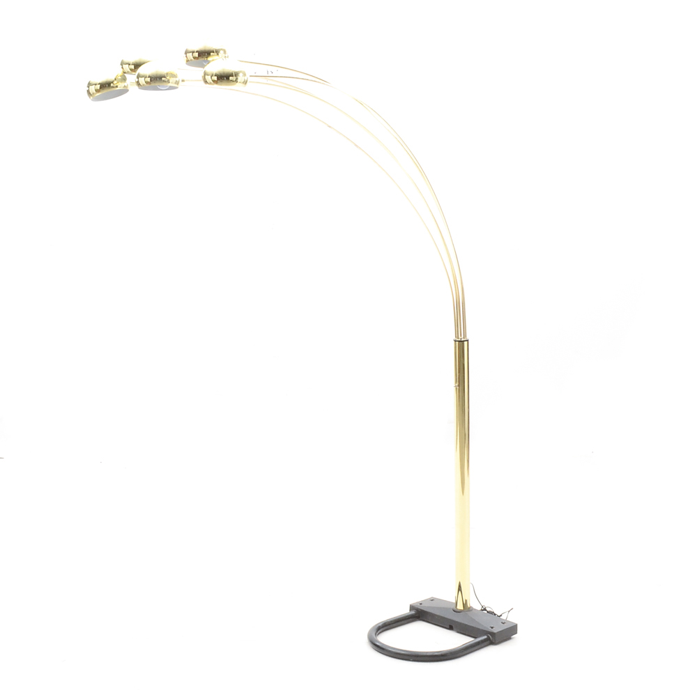 Mid Century Modern Five Arm Arc Brass Floor Lamp