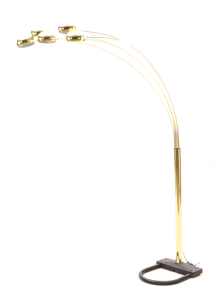 Mid Century Modern Five Arm Arc Brass Floor Lamp