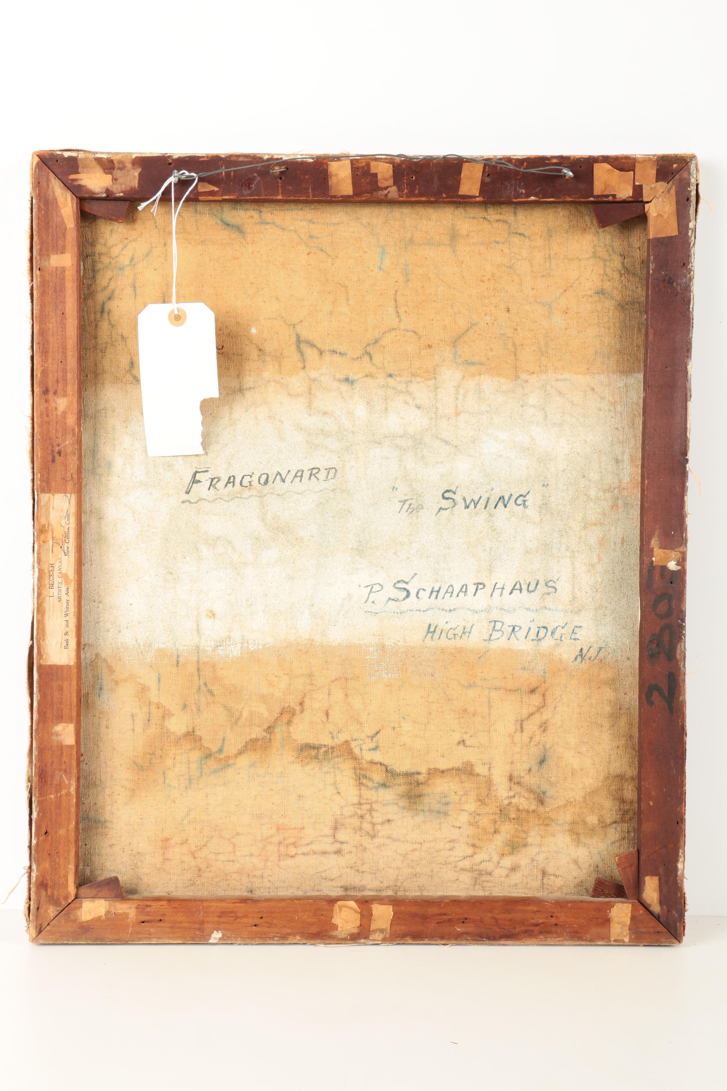 Paul Schaaphaus Oil on Canvas After Jean-Honore Fragonard's "The Swing"