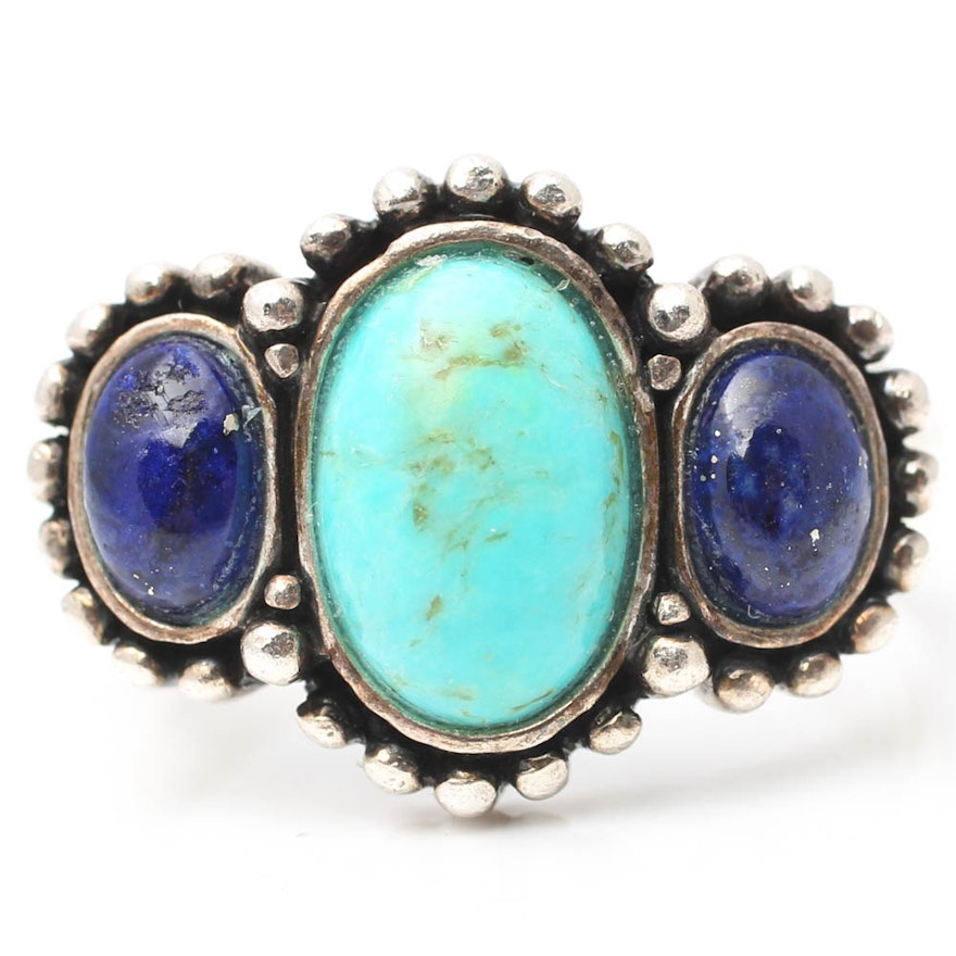 Sterling Silver Turquoise and Lapis Lazuli Ring