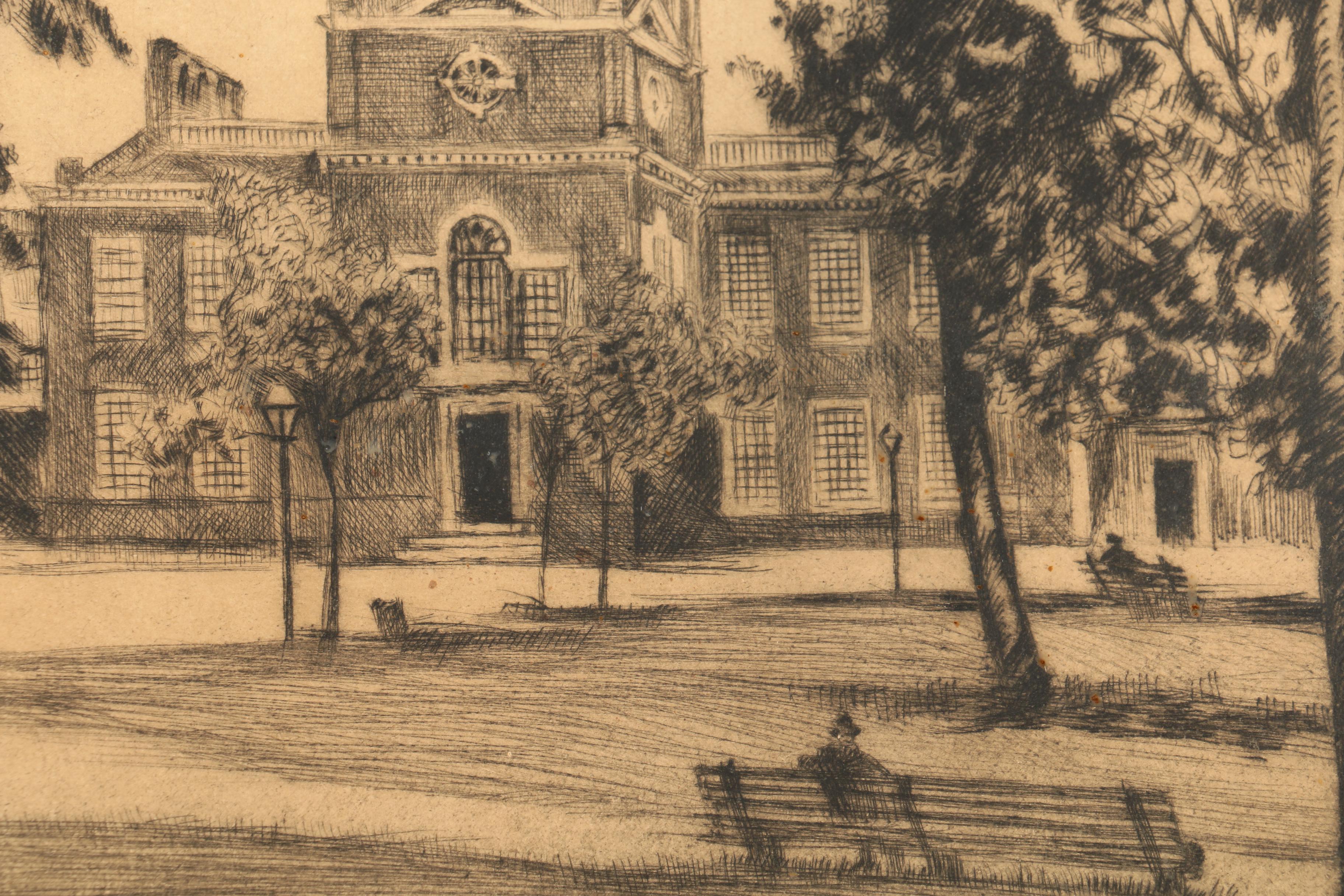 Josef Pierre Nuyttens Drypoint on Paper "Independence Hall, Philadelphia"