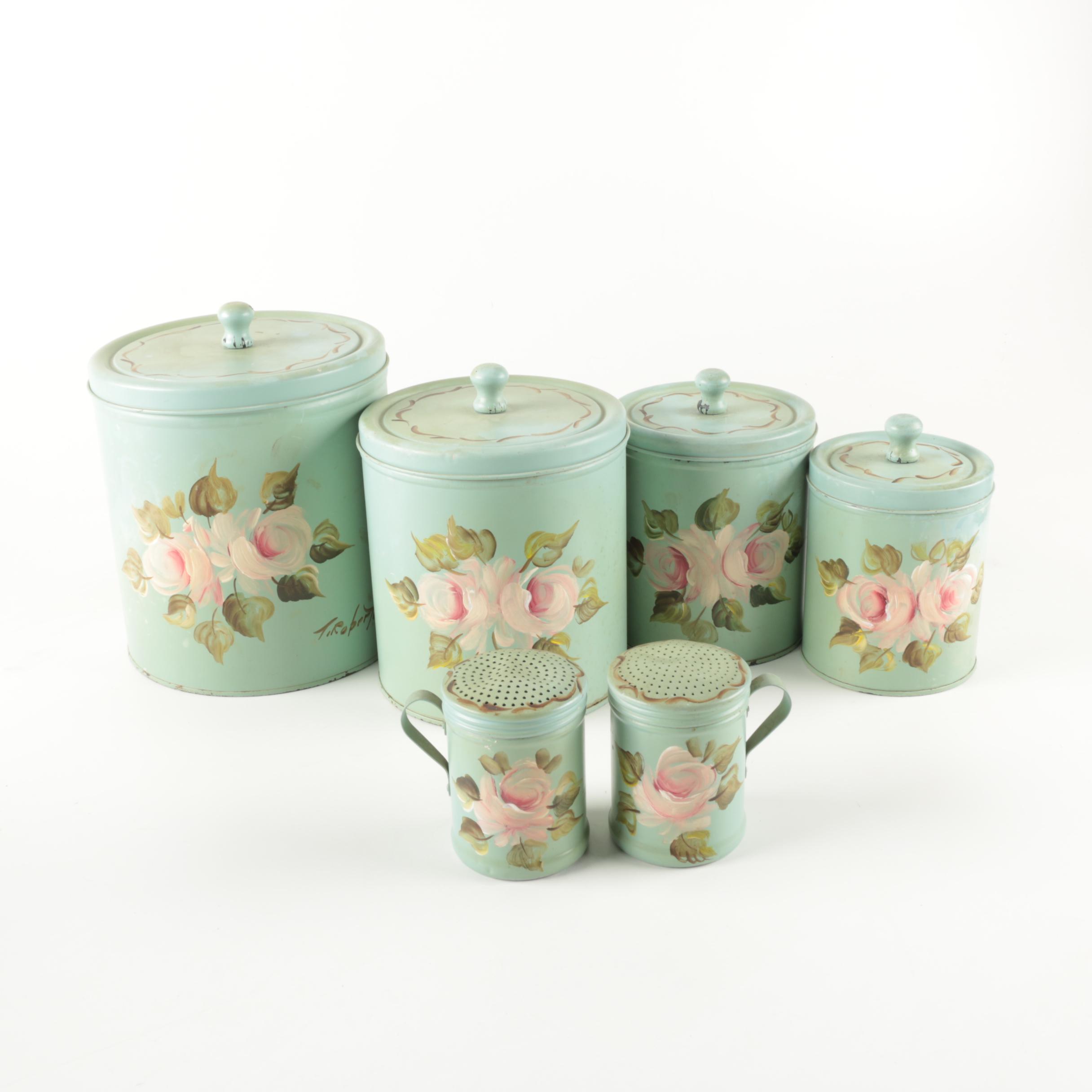 Vintage Hand Painted Tin Canisters