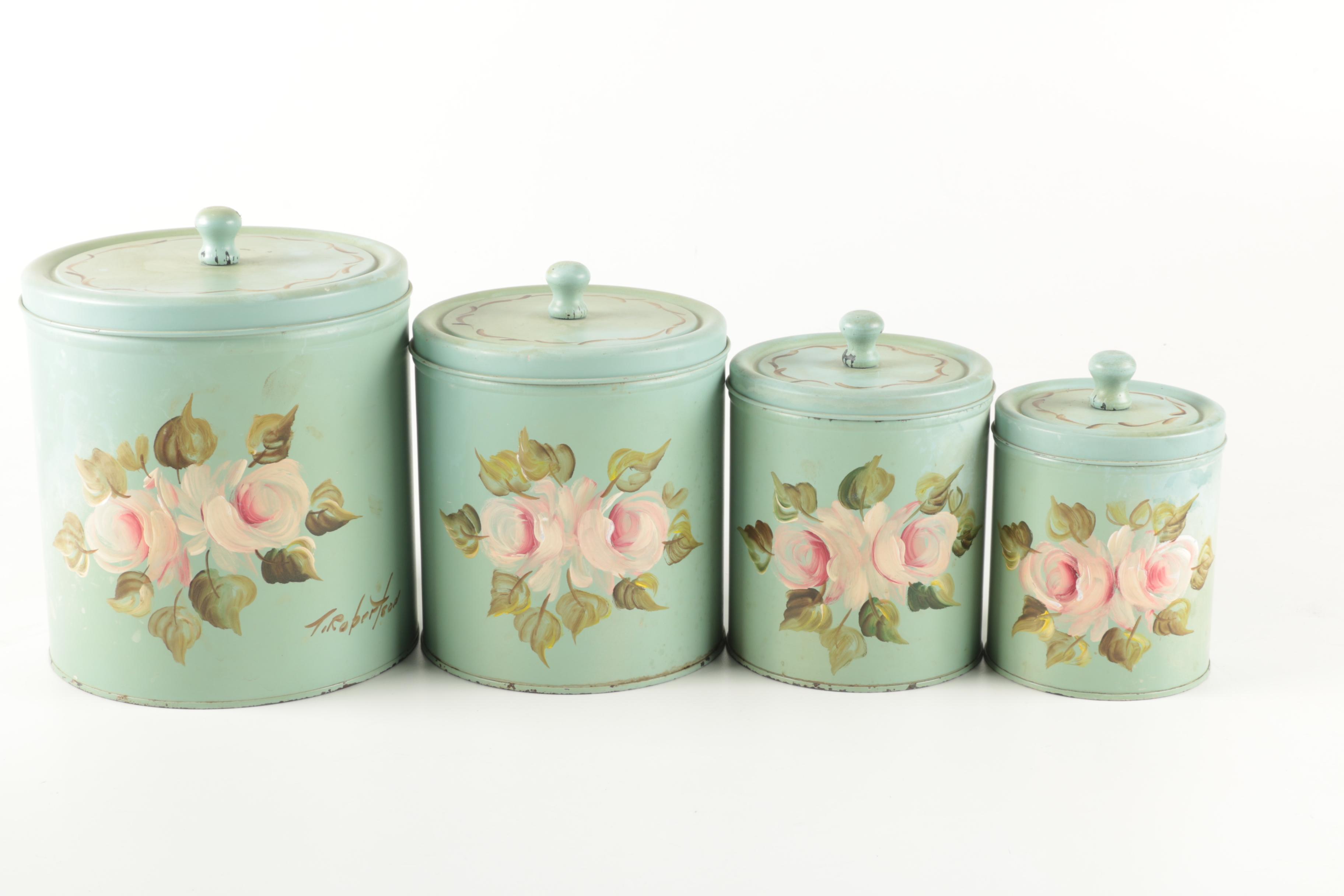Vintage Hand Painted Tin Canisters