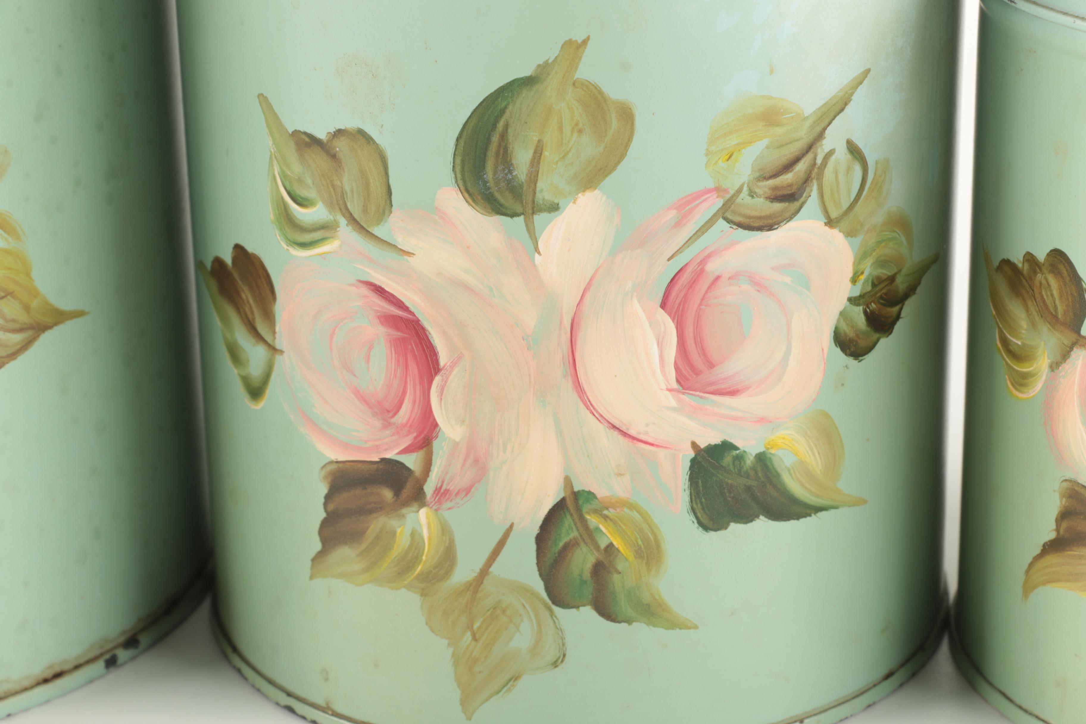 Vintage Hand Painted Tin Canisters