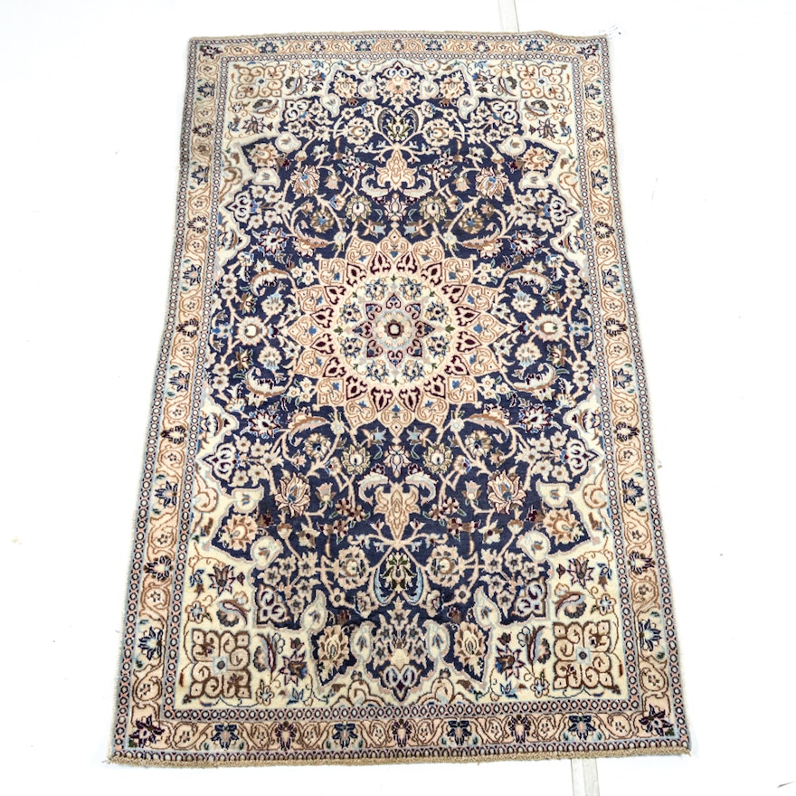 Vintage Hand-Knotted Persian Nain Rug