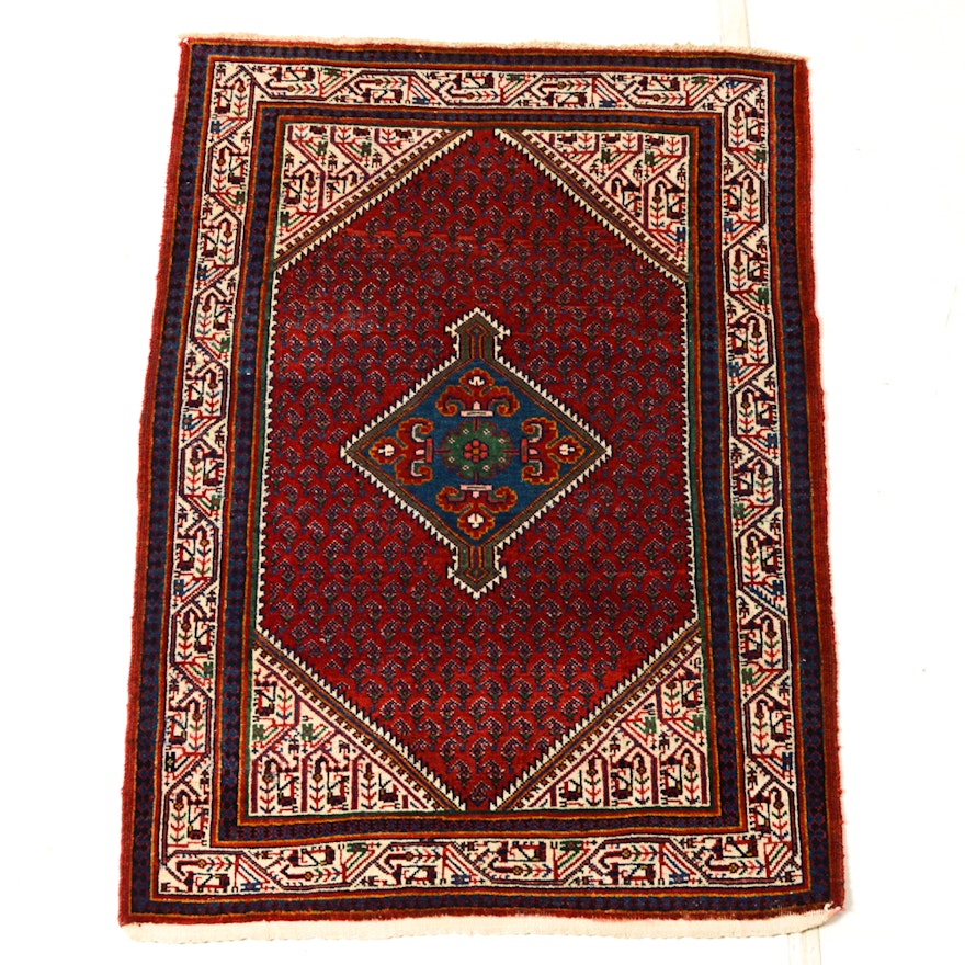 Vintage Hand-Knotted Persian Mir-A-Botah Seraband Rug