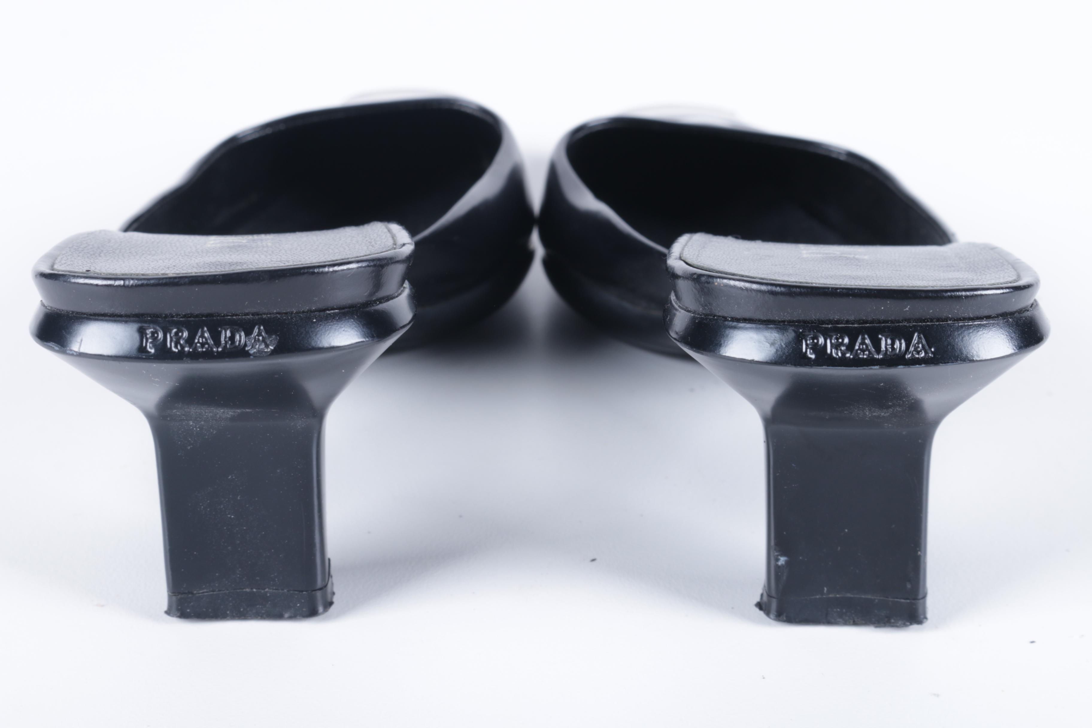 Prada Black Leather Mules