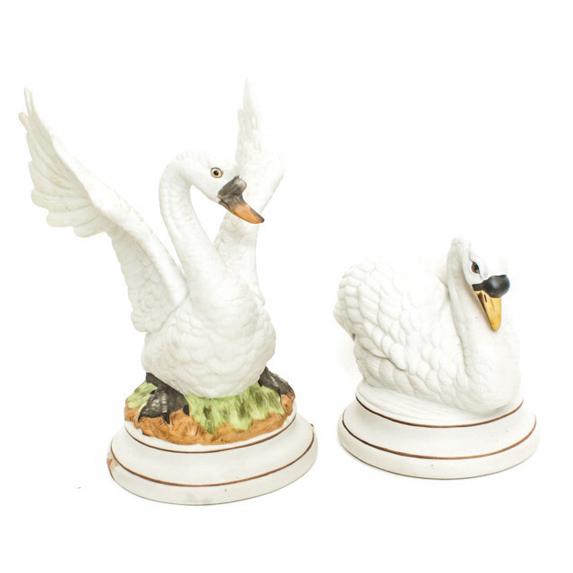 Pair of Vintage Swan Figurine Decanters