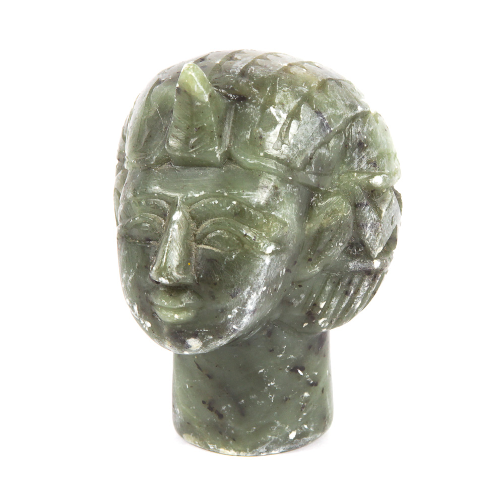 Green Carved Stone Head Figurine