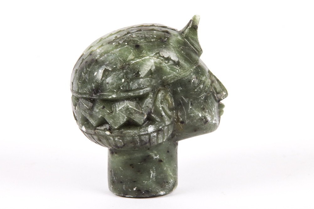 Green Carved Stone Head Figurine