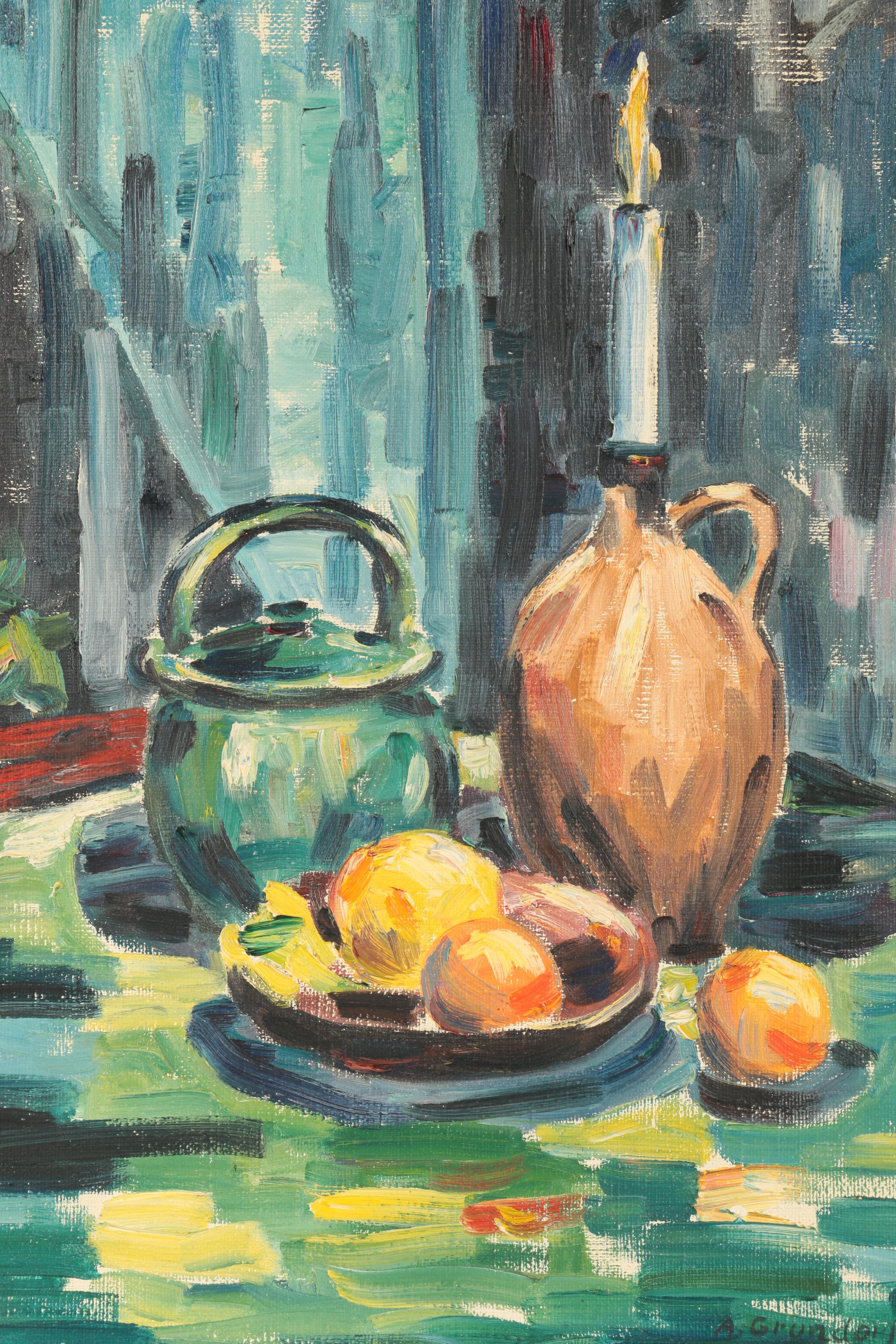 A. Grundorf Oil Painting of a Still Life on Burlap