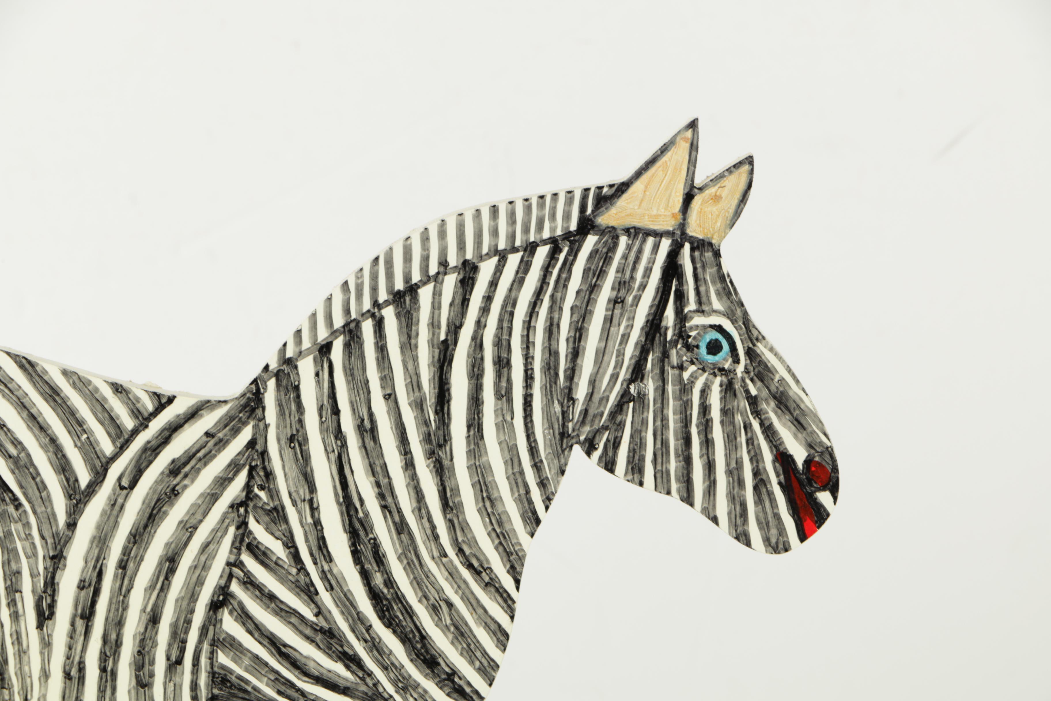 Reverend Howard Finster Signed Zebra Shaped Painting