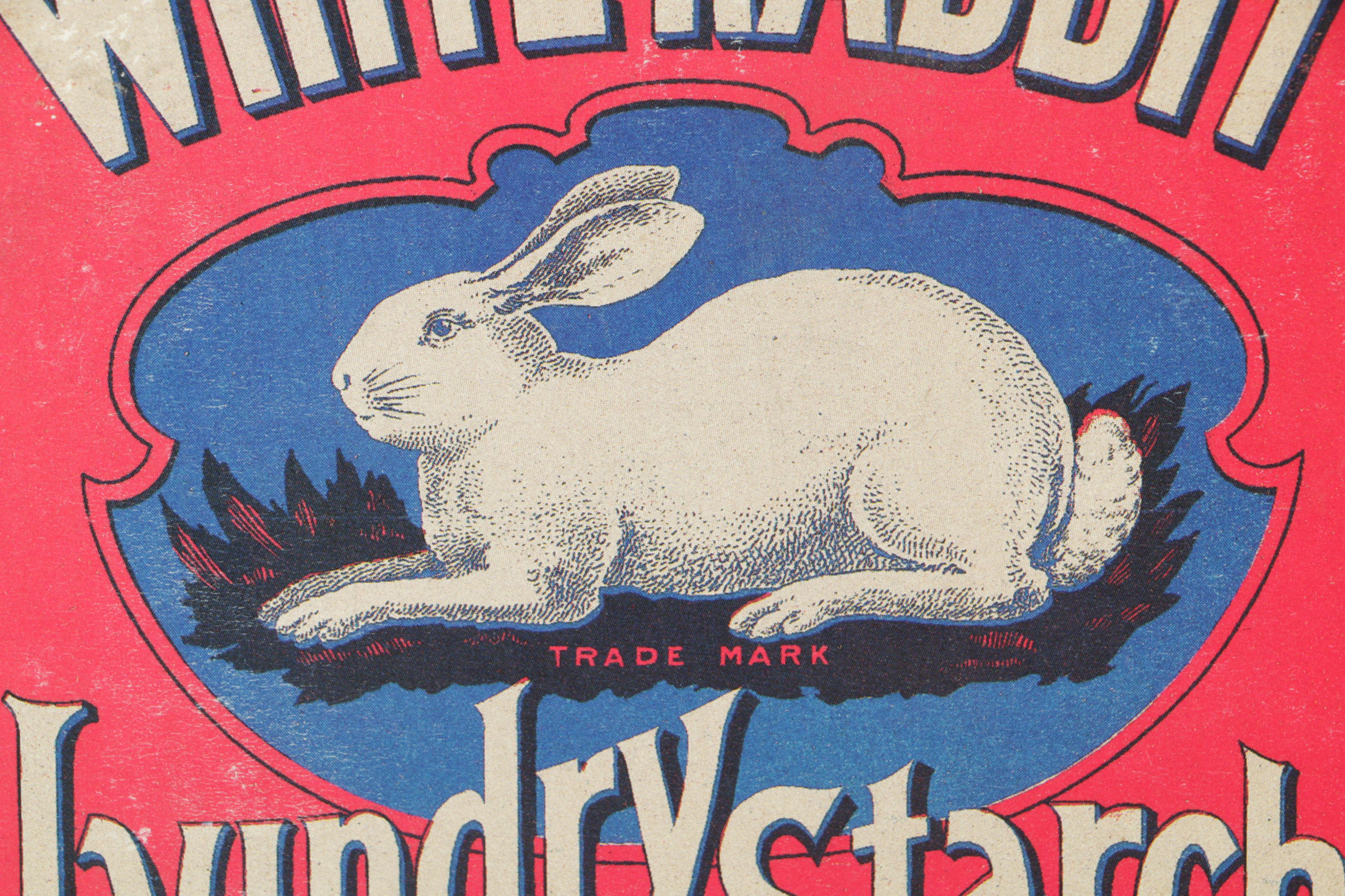 Offset Lithograph Advertisement on Panel "White Rabbit Laundry Starch"