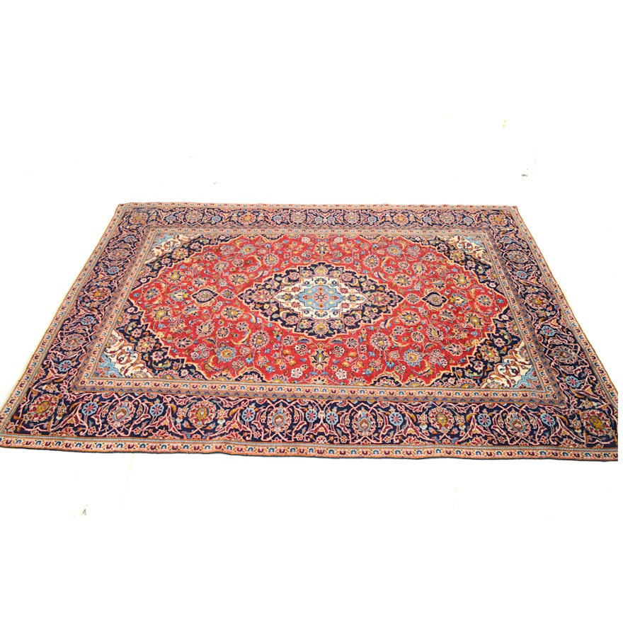 Vintage Hand-Knotted Persian Kashan Area Rug
