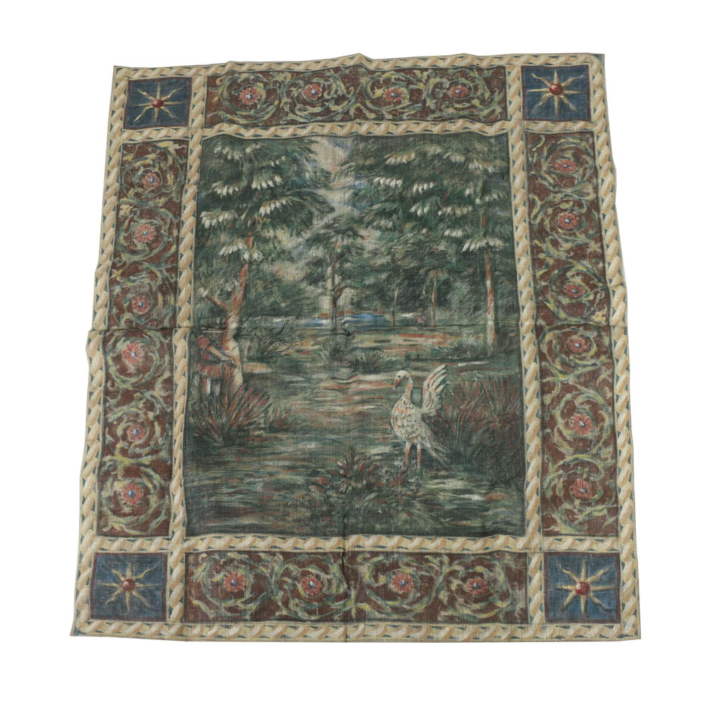 Oil Painting on Burlap Tapestry of a Woodland Scene