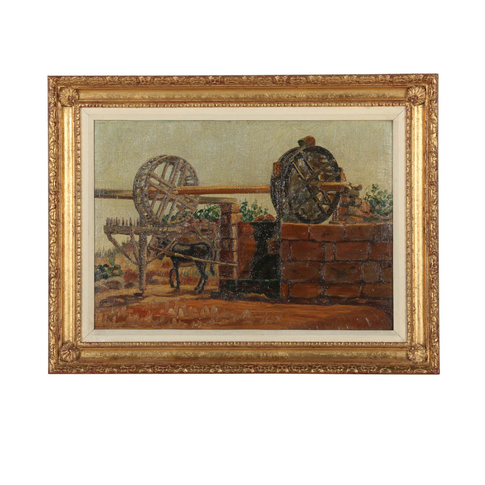 Antonio Amadeo Oil Paining on Canvas Board "The Water Well"