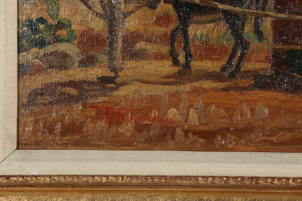 Antonio Amadeo Oil Paining on Canvas Board "The Water Well"