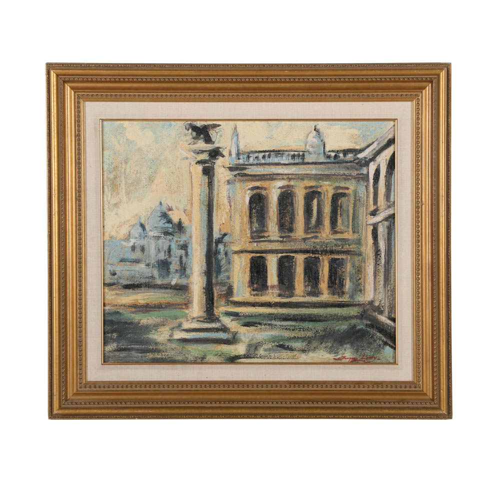 Jacques Lamy Acrylic Painting on Textured Board "San Mark's Square"