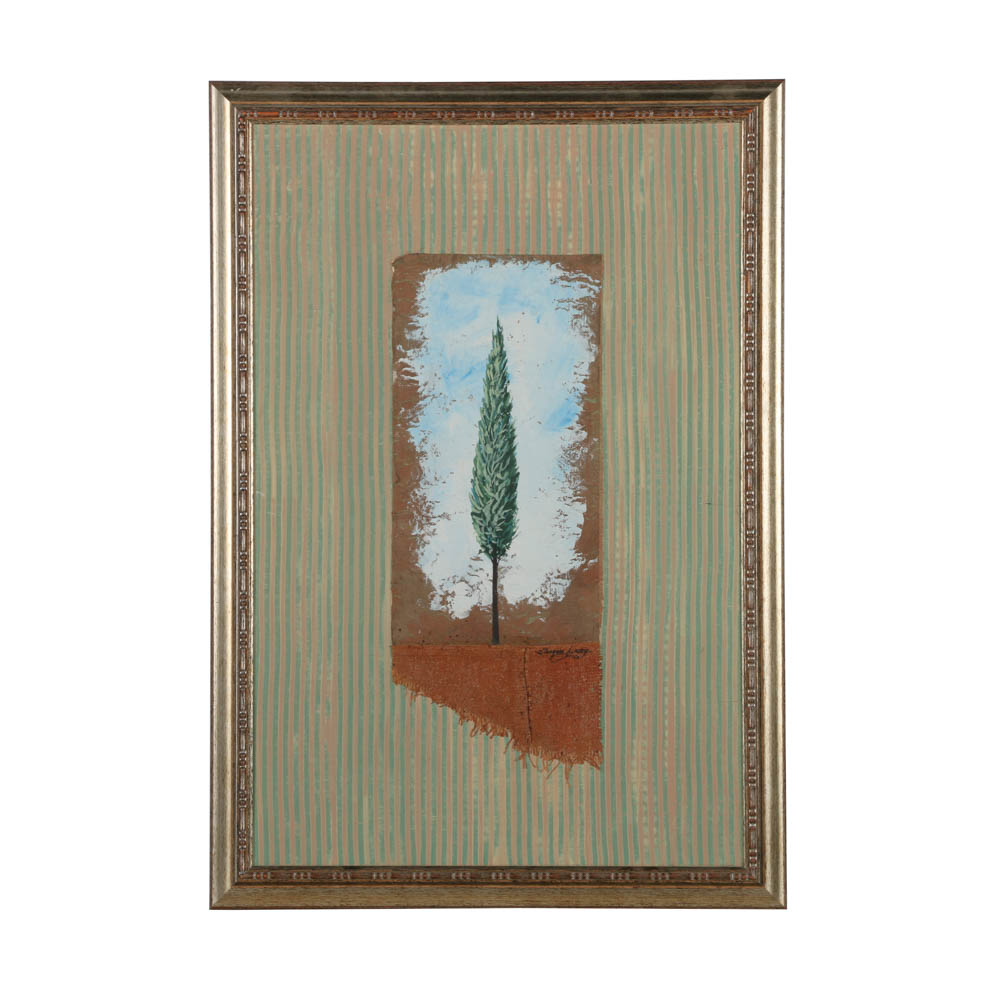 Jacques Lamy Mixed Media Painting on Board of Cypress