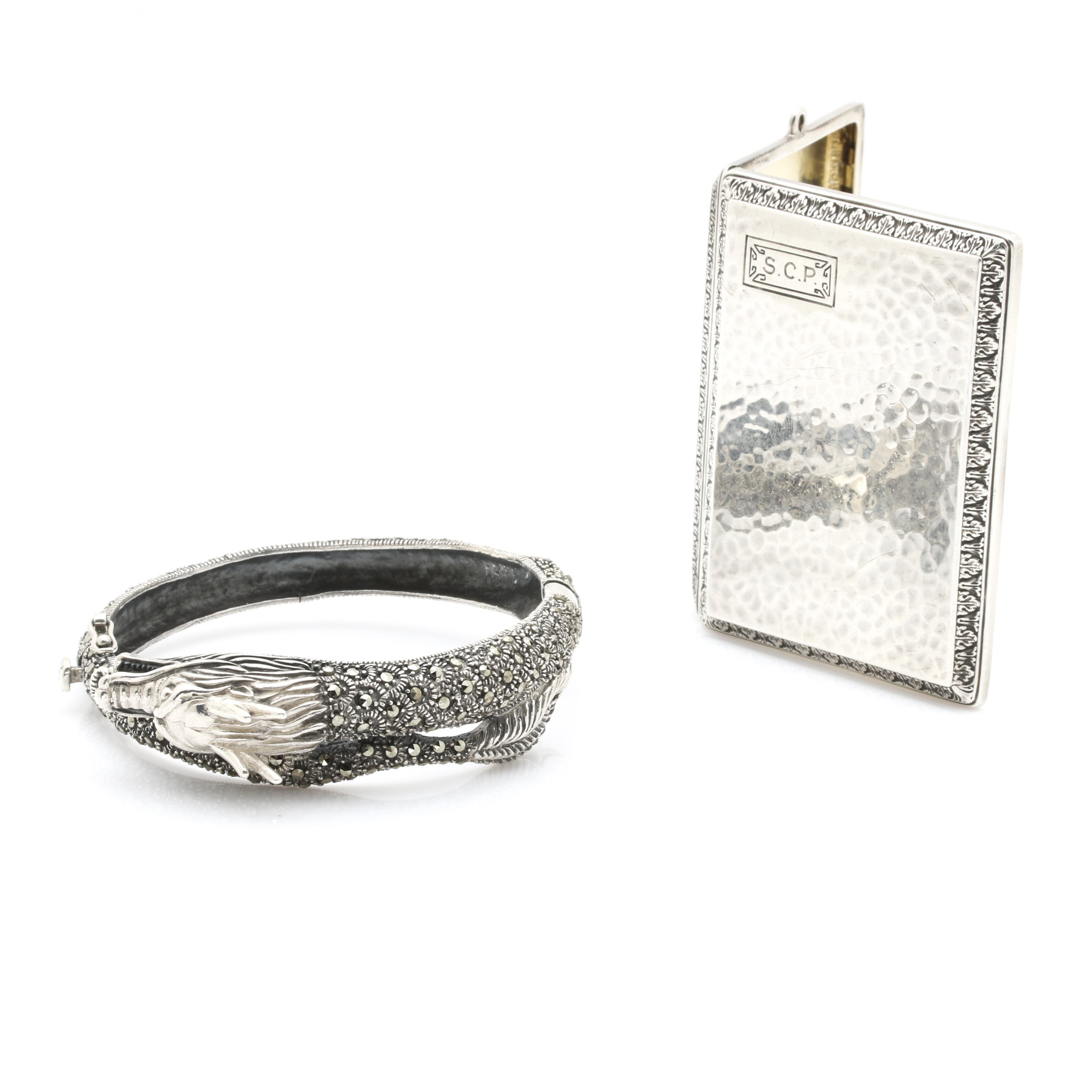 Sterling Silver Bracelet and Calling Card Case