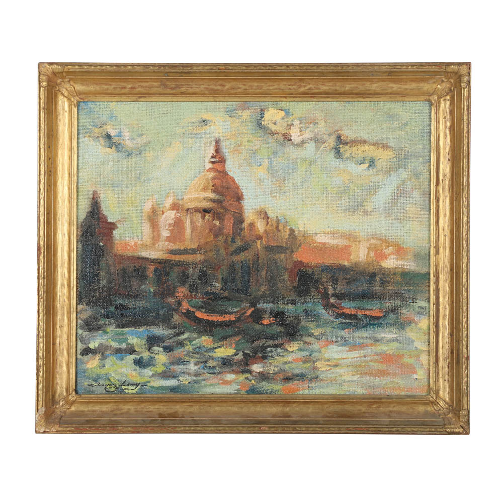 Jacques Lamy Plaster Painting on Burlap "Santa Maria della Salute"