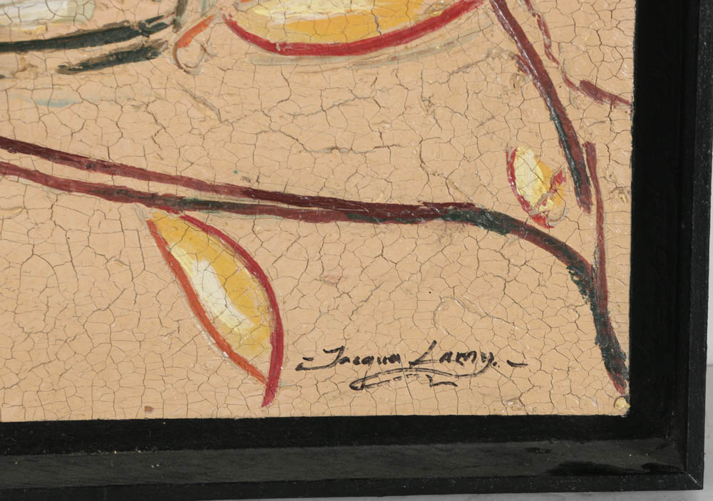 Jacques Lamy Acrylic and Plaster Painting on Board Abstract Still Life