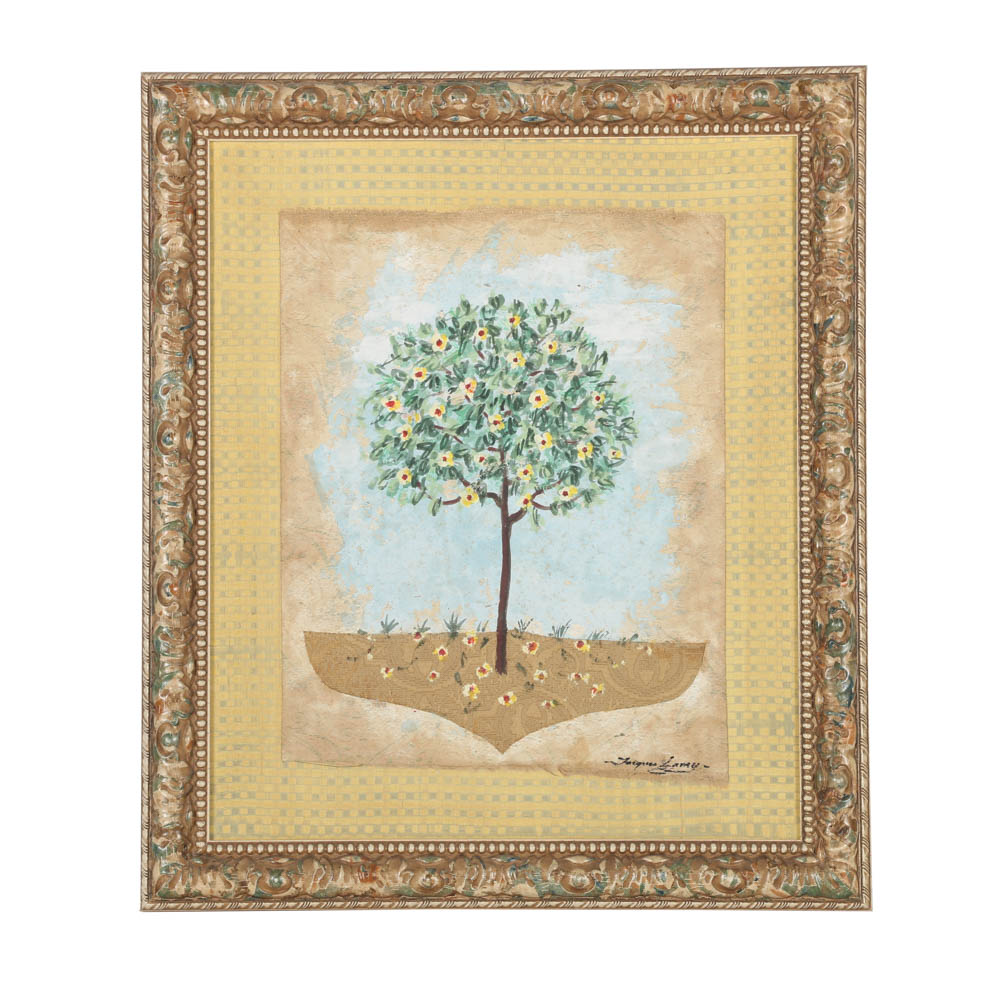 Jacques Lamy Mixed Media Composition on Board of a Flowering Tree