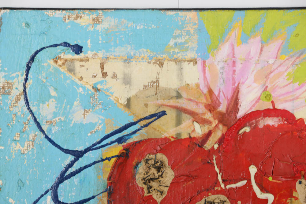 Jacques Lamy Mixed Media on Canvas "Red Flowers"