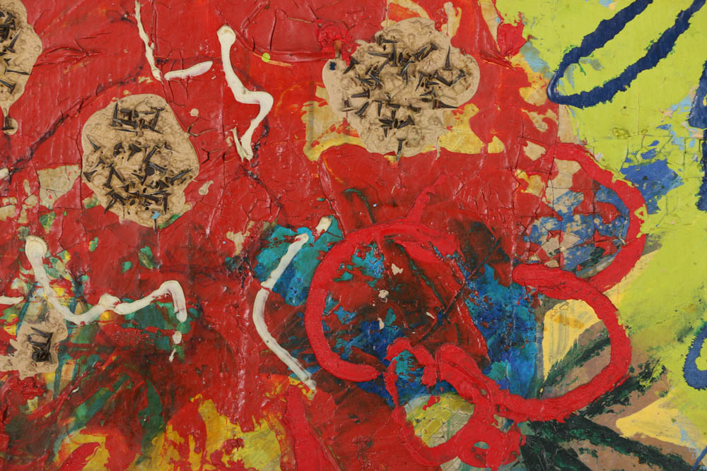 Jacques Lamy Mixed Media on Canvas "Red Flowers"