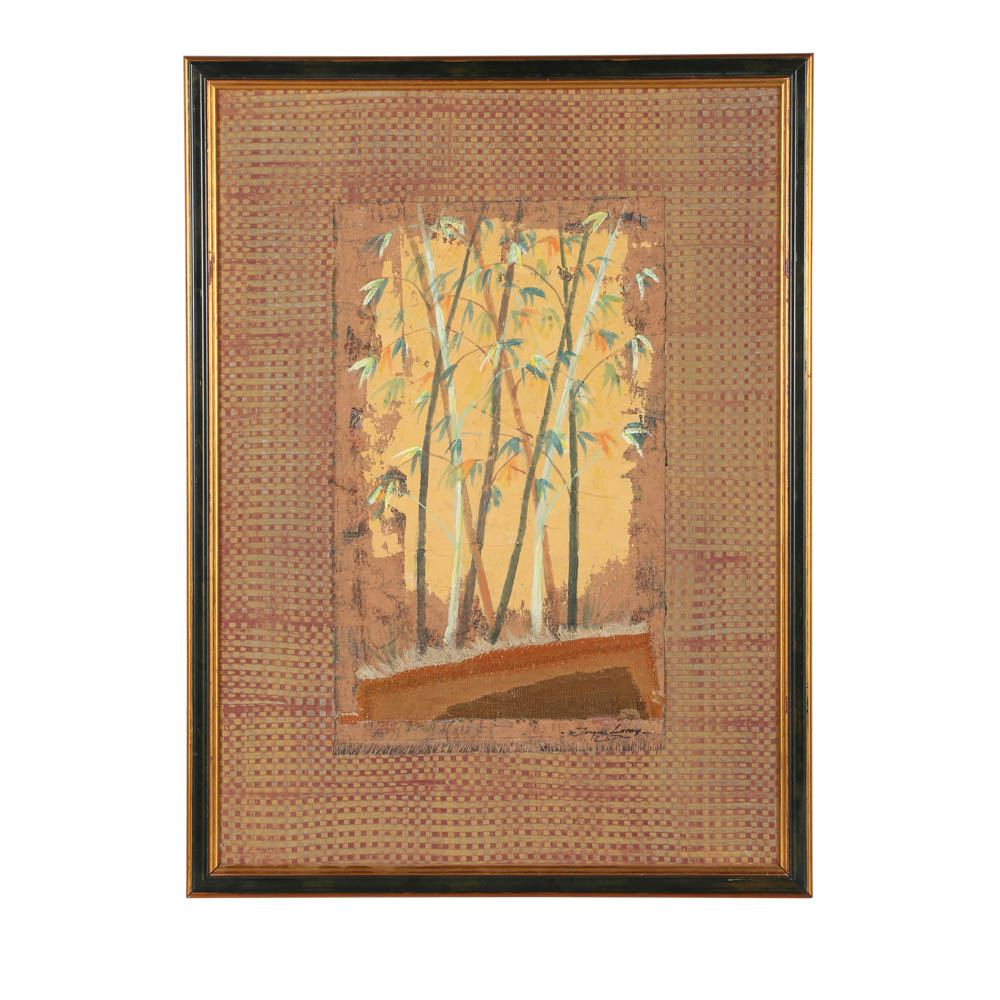 Jacques Lemy Mixed Media Painting on Board of Bamboo