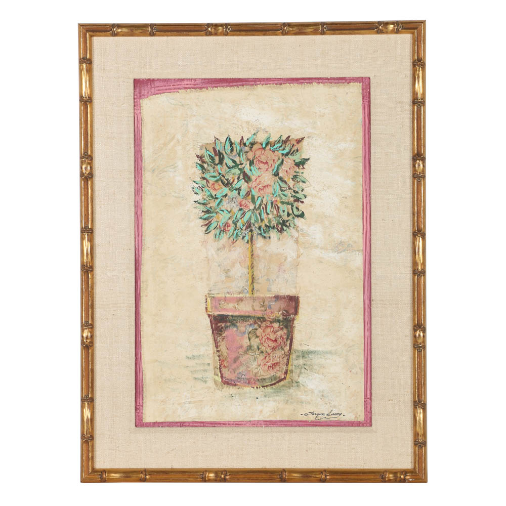 Jacques Lemy Mixed Media Painting on Board of Rose Bush