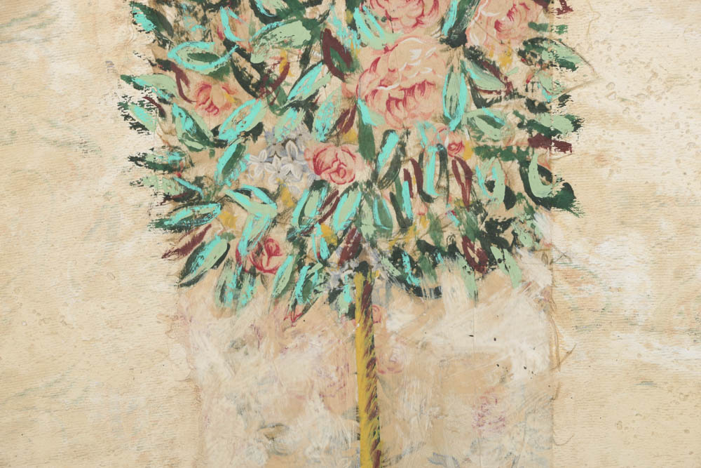 Jacques Lemy Mixed Media Painting on Board of Rose Bush