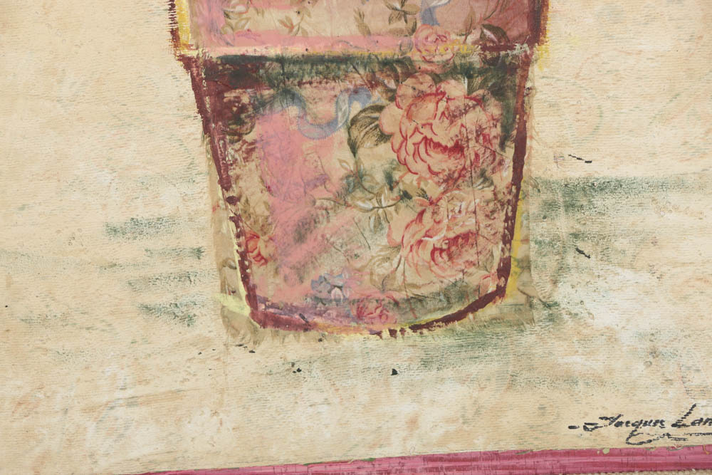 Jacques Lemy Mixed Media Painting on Board of Rose Bush