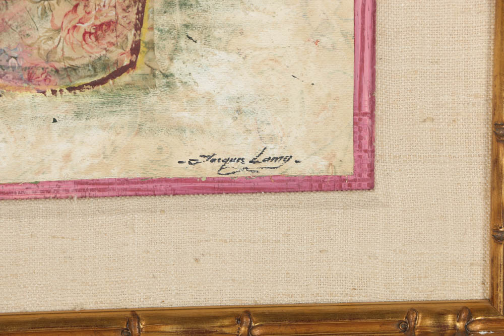 Jacques Lemy Mixed Media Painting on Board of Rose Bush