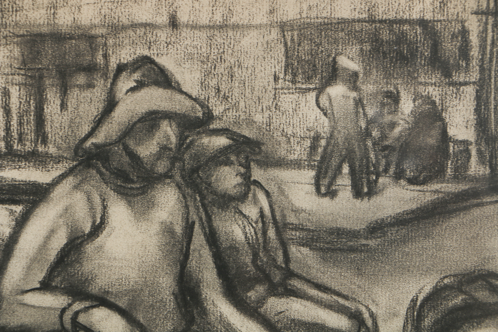 Florence Bartley Smithburn Charcoal Drawing on Paper of a Wagon Scene