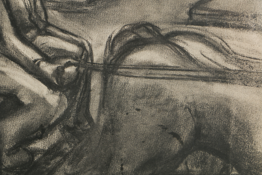 Florence Bartley Smithburn Charcoal Drawing on Paper of a Wagon Scene