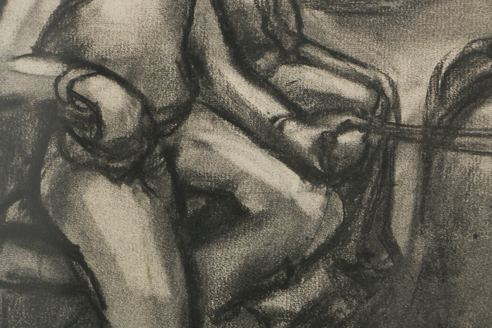 Florence Bartley Smithburn Charcoal Drawing on Paper of a Wagon Scene